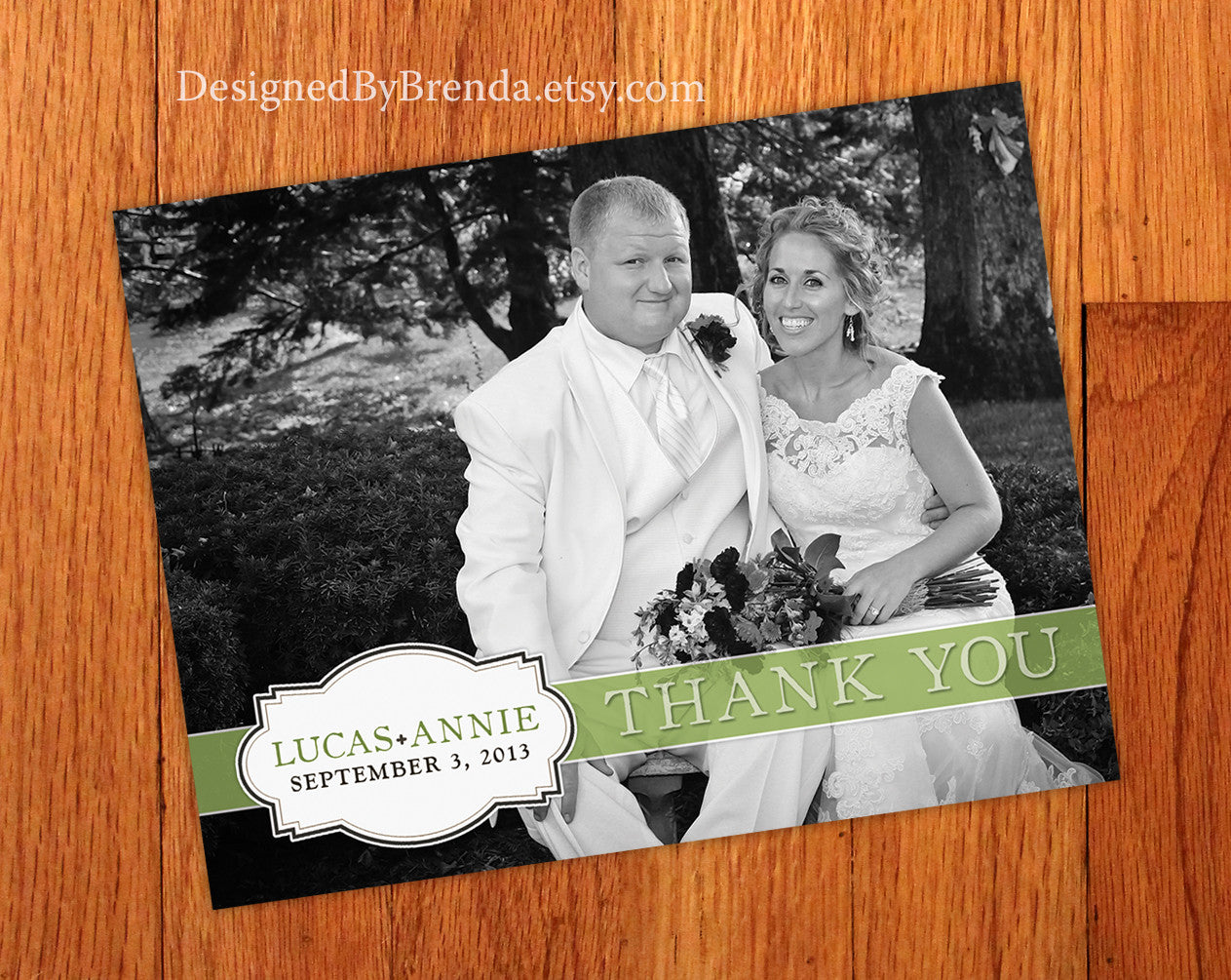 Wedding Thank You Postcards with Name Plaque and Banner