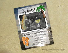 Tropical Baby Shower Invitation with Custom Ultrasound Image - Fiesta Beach Party Invite