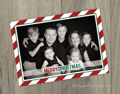 5x7 Christmas Card with Photo and Candy Cane Striped Border