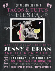 Chalkboard Tacos & Tutus Fiesta Baby Shower Invitation with Ultrasound, Sombrero & Margarita