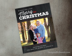 Chalkboard Style Christmas Card with Large Family Photo - Red and White Holiday