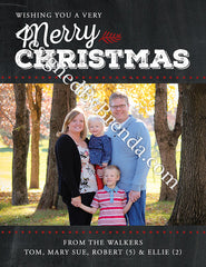 Chalkboard Style Christmas Card with Large Family Photo - Red and White Holiday