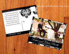 Black & White Damask Wedding Thank You Cards