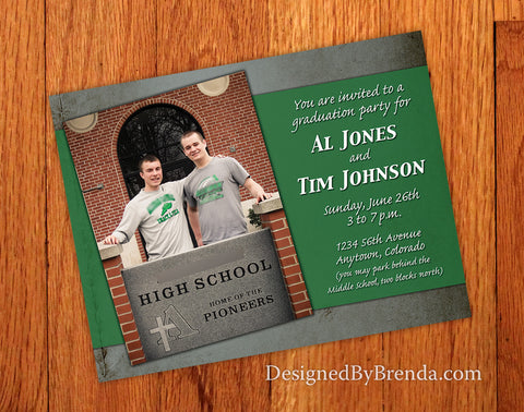 Graduation Announcement Invitation with Photo for Two Person Party - Rustic Grunge Style