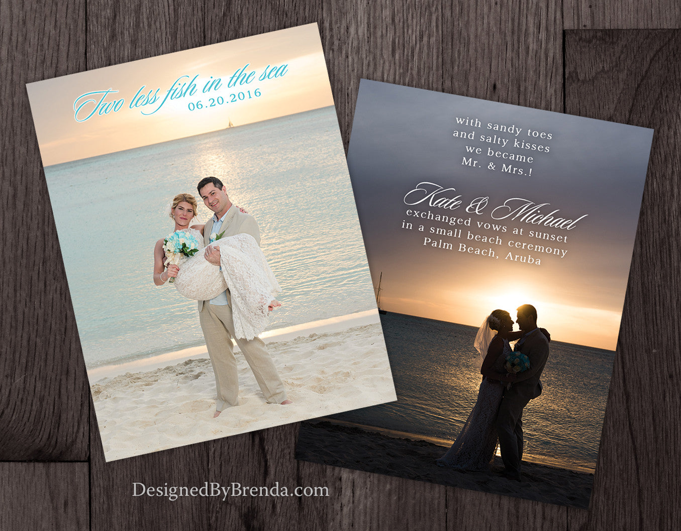 Two Less Fish in the Sea Wedding Announcement with Photos - Sandy Toes & Salty Kisses