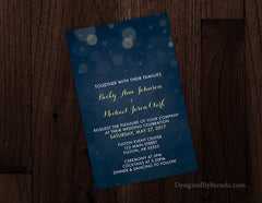 Navy Blue Abstract Wedding Invitations with Bokeh Twinkling Lights - Romantic Feel
