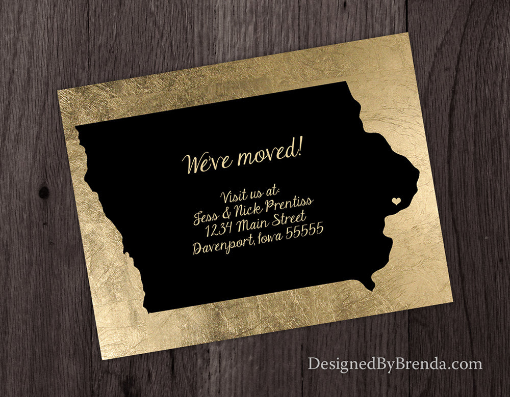 Black and Gold Change of Address Postcard with State Outline - Shown with Iowa