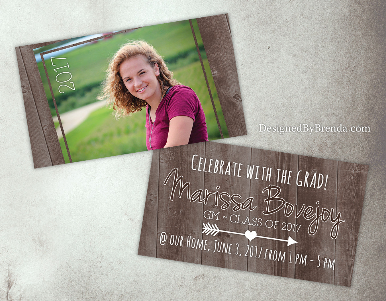 Modern Pocket Sized Graduation Party Invites with Photo on Barn Wood Designed By Brenda Modern Pocket Sized Graduation Party Invites with Photo on Barn Wood Designed By Brenda