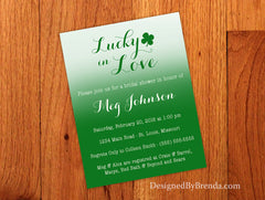 Ombre Lucky in Love Bridal Shower Invitation - Modern Kelly Green Color Gradient