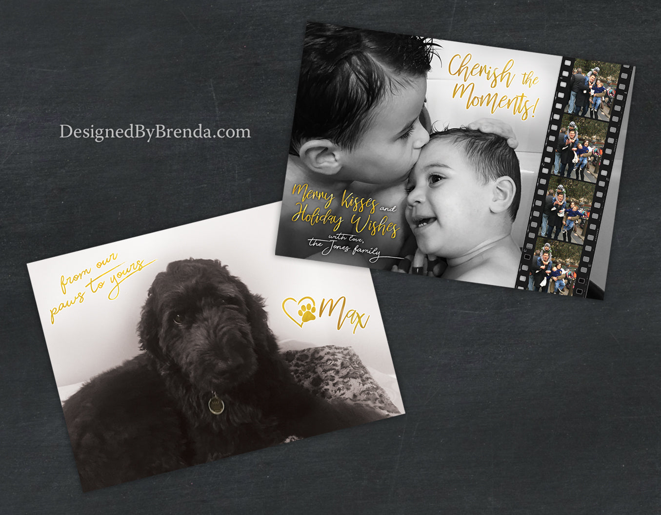 Cherish the Moments Holiday Photo Card - Merry Kisses and Holiday Wishes