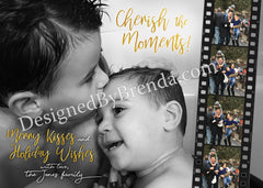 Cherish the Moments Holiday Photo Card - Merry Kisses and Holiday Wishes
