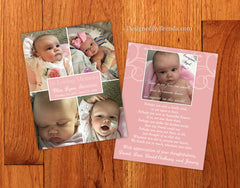 Double Sided Memorial Thank You Card with Photo Collage and Poem - Pink