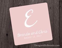 Wedding Favor Paper Coasters with Names and Wedding Date - Teal Blue can be any Colors