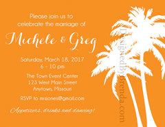 Tropical Palm Tree Wedding Invitations - Orange can be any color