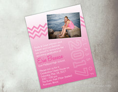 Pink Chevron and Ombre Photo Graduation Announcement Postcards - Any colors