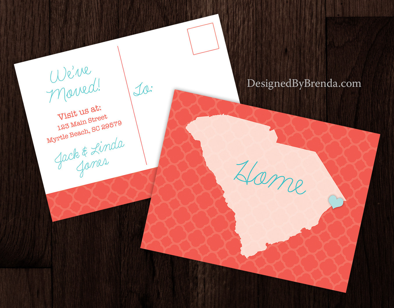 Change of Address Postcards with State - Coral & Teal Moving Cards