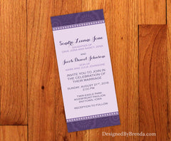 Shades of Purple Wedding Invitation with Fun, Casual Look - Long & Skinny