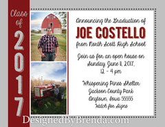 Graduation Announcement Postcard with Two Photos - School Colors Grey & Red