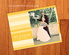 Modern Wedding Thank You Postcard with Horizontal Stripes