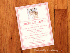 Pink Stripes Bridal or Baby Shower Invitation with Photo