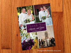 Vertical Wedding Thank You Postcard with Four Photos