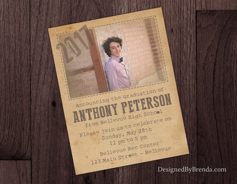 Rustic Graduation Party Invitations with Photo - Vintage Steampunk Look