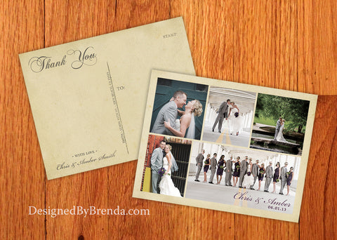 Vintage Wedding Thank You Postcards with Multiple Photos