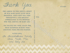 Vintage Style Baby Shower Thank You Postcard with Artistic Word Art Collage on Chevron Background