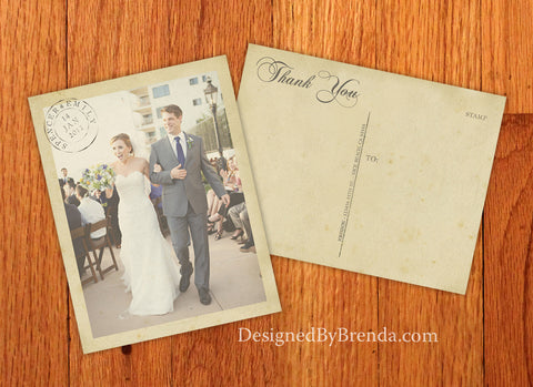 Vintage Wedding Thank You Postcards with Photo