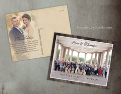 Love & Thanks Wedding Thank You Postcard with Rustic Barnwood Border and Vintage Postcard Back