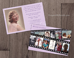 Birthday Party Invitation with Filmstrip Photo Collage - Vintage Purple Floral