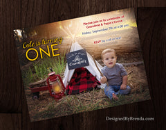 Camping Birthday Party Invitation - Double Sided with Tent Photos