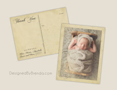 Vintage Style Baby Announcement Postcards with Photo and Rustic Postmark