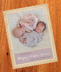 Vintage Style Birth Announcement Postcard with Rustic Star Border & Photos - Recycled Cardstock