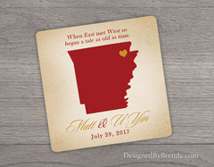 Rustic Wedding Favor Coaster with Mexico or any State or Country - Destination Wedding Favors, Navy & Coral