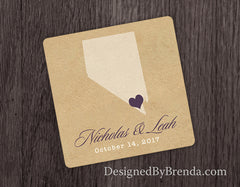 Vintage Style Paper Coaster with State and Heart - Rustic Wedding Favor