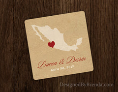 Vintage Style Paper Coaster with State and Heart - Rustic Wedding Favor