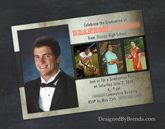 Large Graduation Announcement Postcard with 4 photos - Masculine, Grunge Style