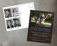 Barn wood Graduation Announcement with Photo - Rustic Blue, Brown & White