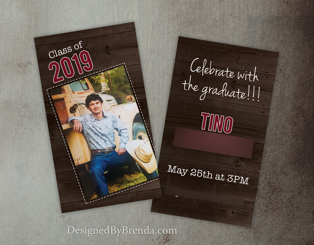 Mini Graduation Invitation Cards with Photos on Rustic Barn Wood Background Designed By Brenda Mini Graduation Invitation Cards with Photos on Rustic Barn Wood Background Designed By Brenda