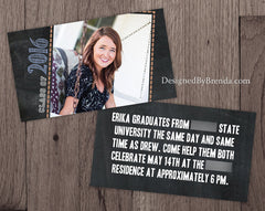 Chalkboard Graduation Invitation with Photo - Small, business card sized - Great for Friends
