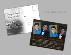 Rustic Graduation Party Invitations with Custom Photo Collage on Barn Wood Background