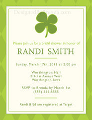 Shamrock Bridal Shower Invitation with Green Argyle Background