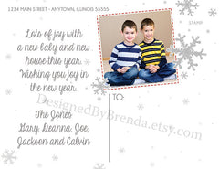 Rustic Christmas Photo Card with Chevron Border - It's the Most Wonderful Time of the Year