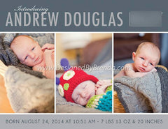 Classic Baby Announcement with Custom Photo Collage - Blue and Gray