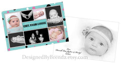Large Birth Announcement with Whimsical Photo Collage - Double Sided with Polka Dots
