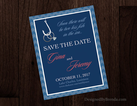 Two Less Fish in the Sea Save the Date with Rings on Fishing Hook - Card or Magnet