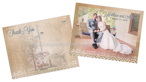 Burlap and Lace - Vintage Wedding Thank You Postcards – Designed By Brenda