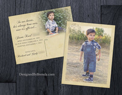 Vintage Style Baby Announcement Postcards with Photo and Rustic Postmark