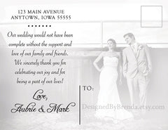 Modern Wedding Thank You Card with 6 Photos - Grey & Coral with Clean Lines